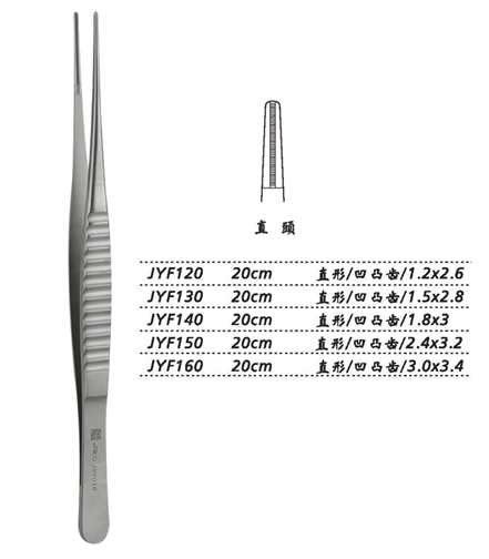 金鐘組織鑷直形 凹凸齒 20cm JYF160   3.0×3.4