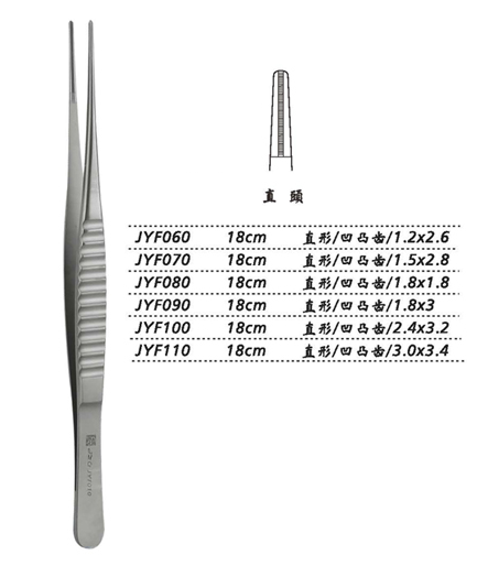 金鐘組織鑷直形 凹凸齒 18cm JYF100   2.4×3.2