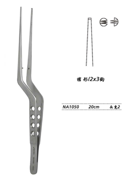 金鐘顯微鑷槍形 NA1050 20cm 槍形 2×3鉤 頭寬 2